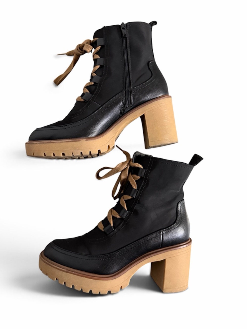 Universal Thread Black Platform Lace-Up Ankle Boots with Tan Laces, 8.5